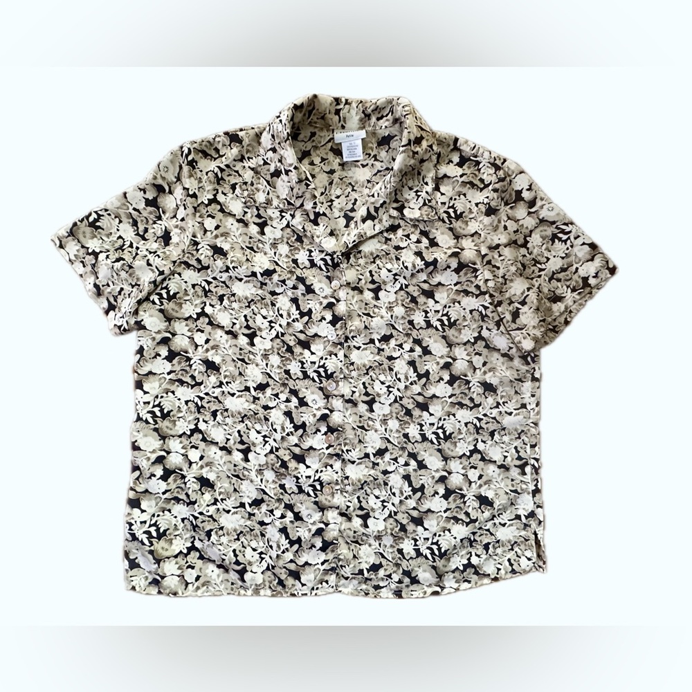 Vintage Floral Button Down Shirt Size 10 P Retro Party Top Modern Essentials